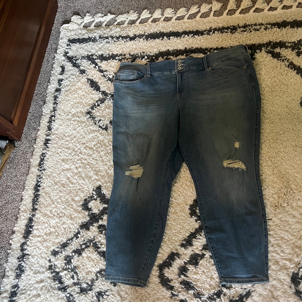 Torrid Blue Jeggings with Distressing at Knees